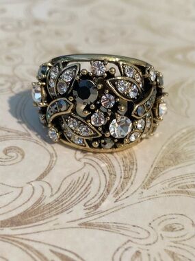 Heidi Dais Gold-Tone Black and Clear Crystal Statement Ring - size 7